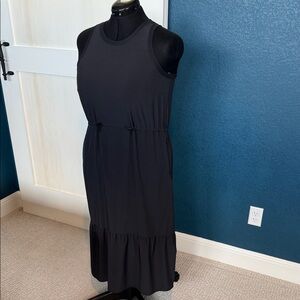 Zella Black Sleeveless Midi Dress with Ruffle Hem